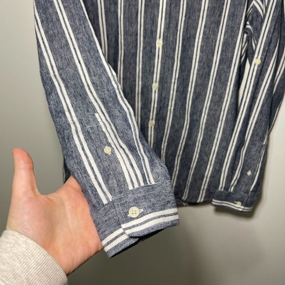 Frank and Oak Men’s Hemp Blend Striped Button Down Shirt in M - Picture 2 of 6